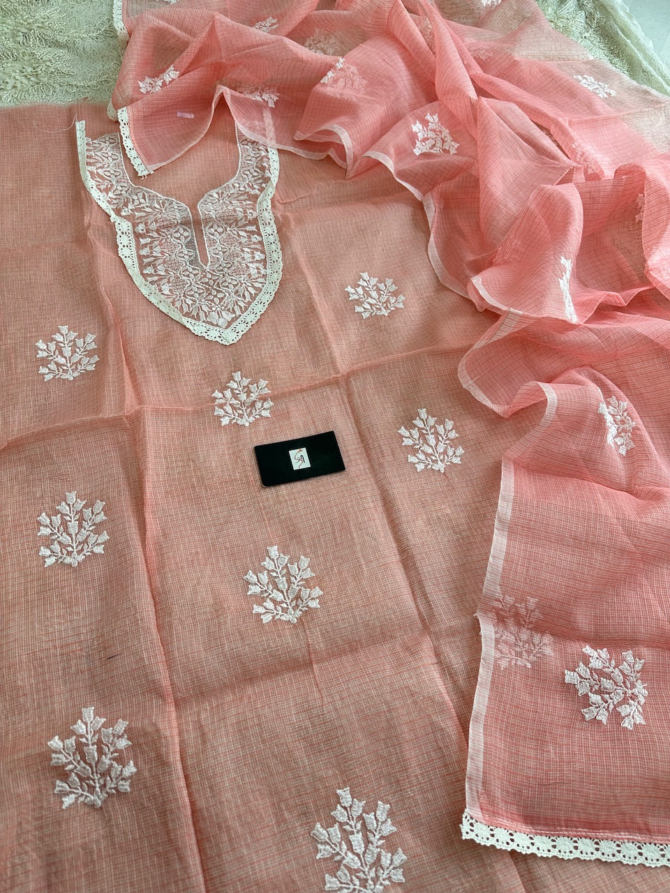 Embroidered Kota Cotton Doria Top N Dupatta (Suit)