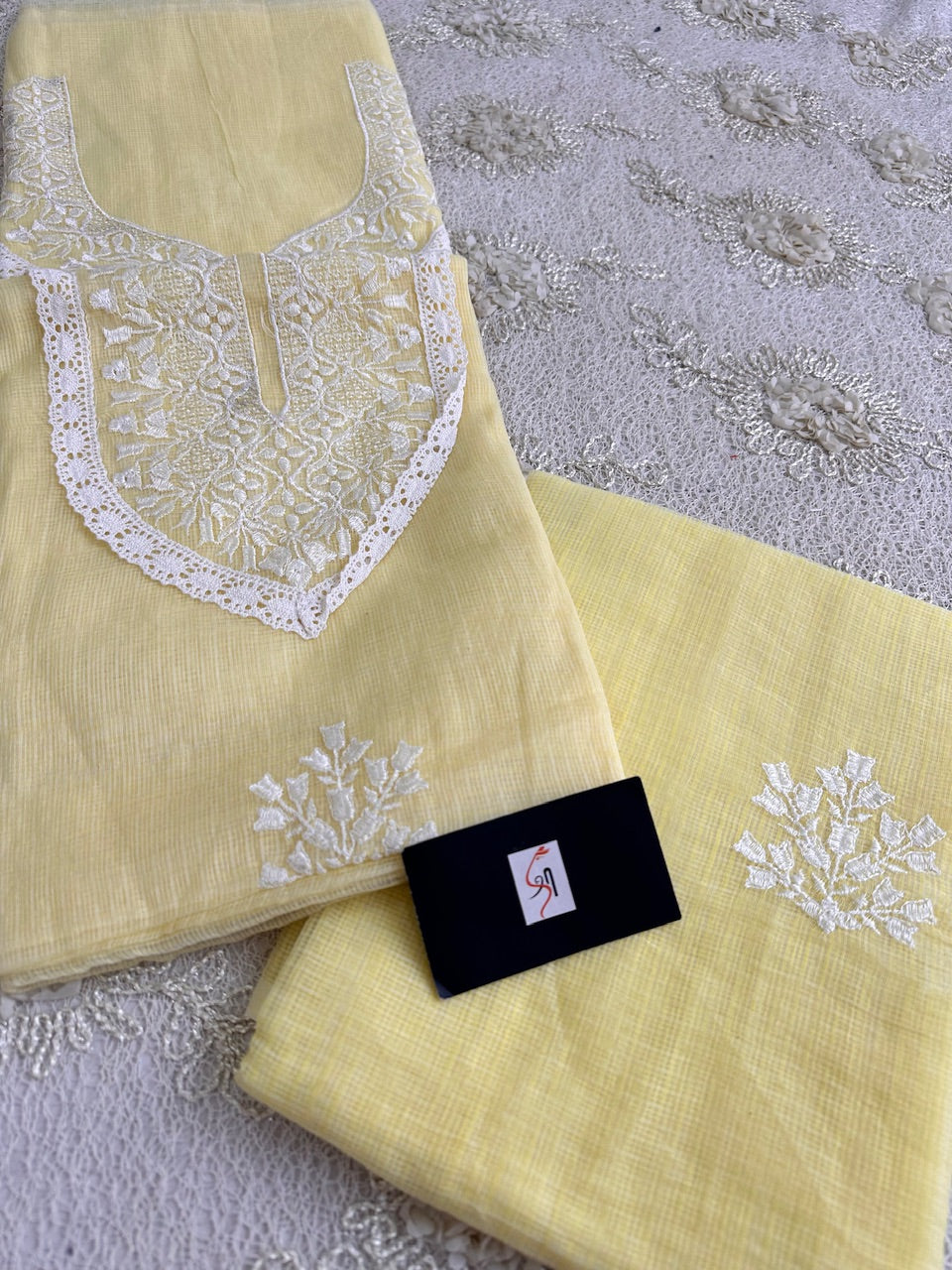 Embroidered Kota Cotton Doria Top N Dupatta (Suit)