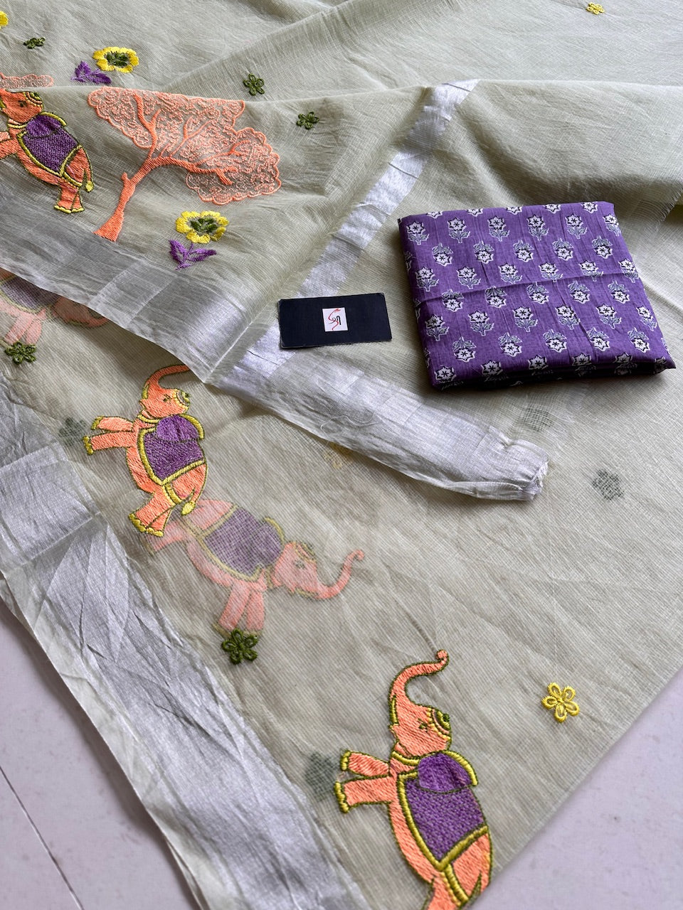 Embroidered Kota Cotton Doria Saree