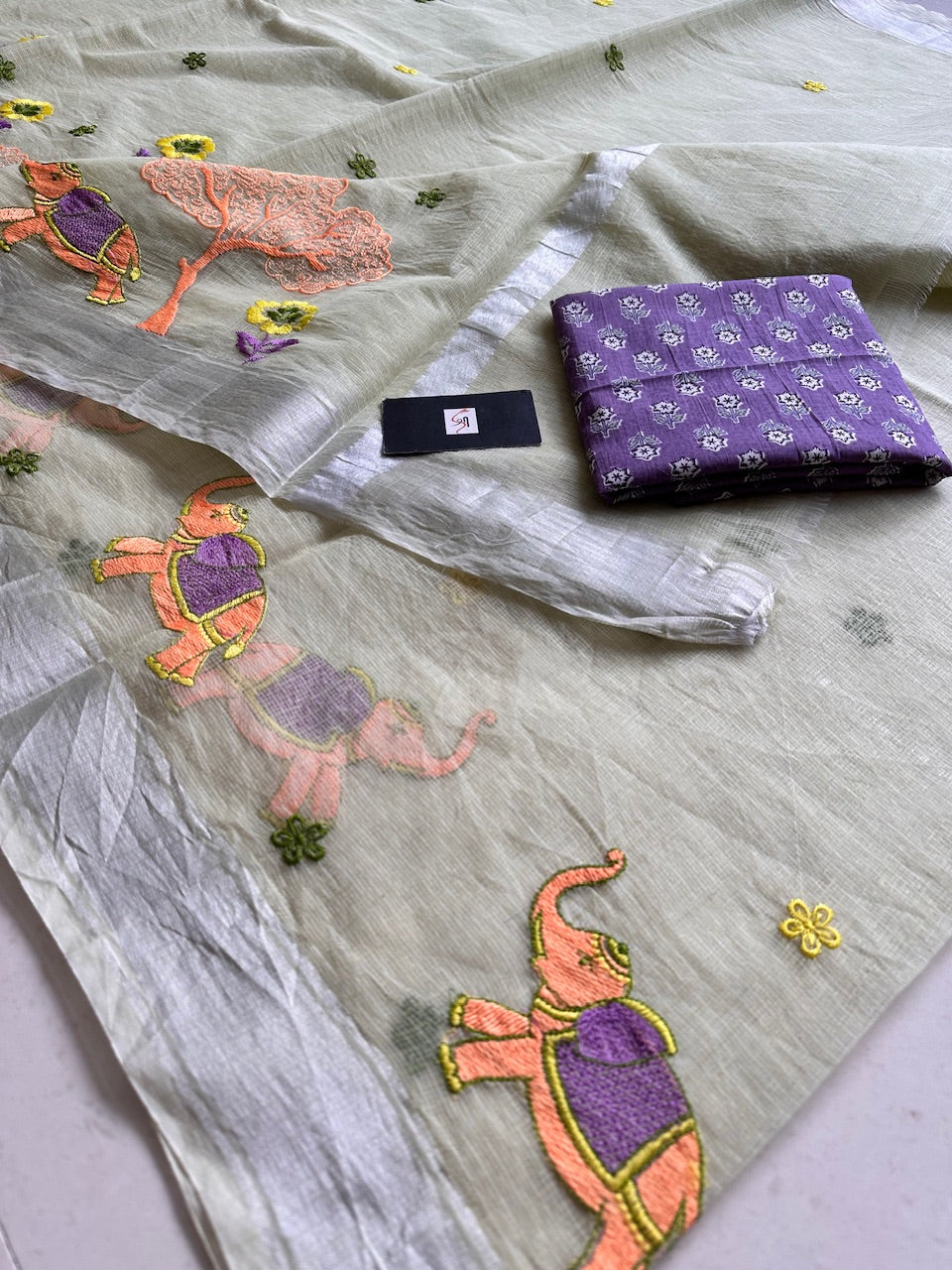 Embroidered Kota Cotton Doria Saree