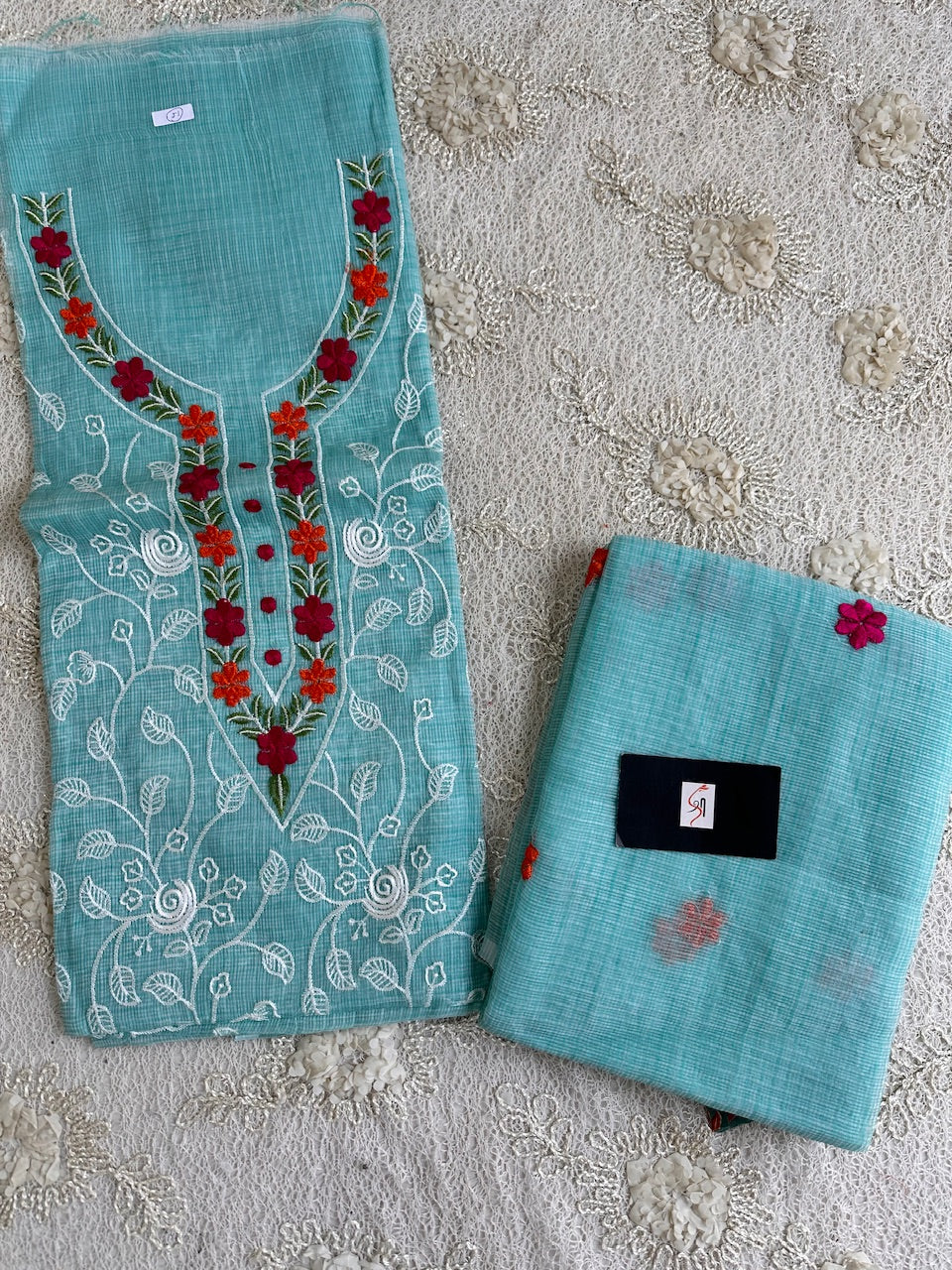 Embroidered Kota Cotton Doria Top N Dupatta (Suit)