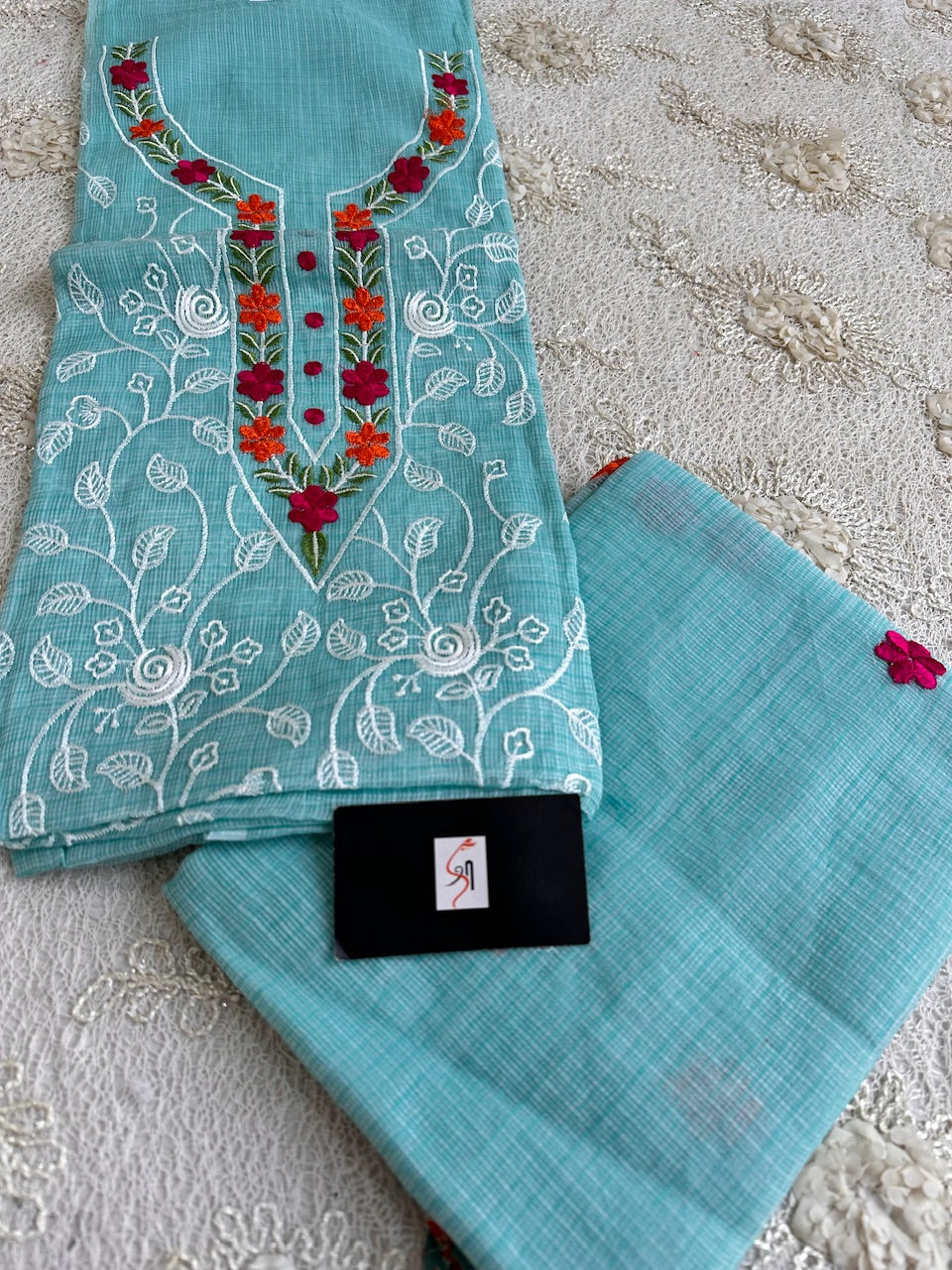 Embroidered Kota Cotton Doria Top N Dupatta (Suit)