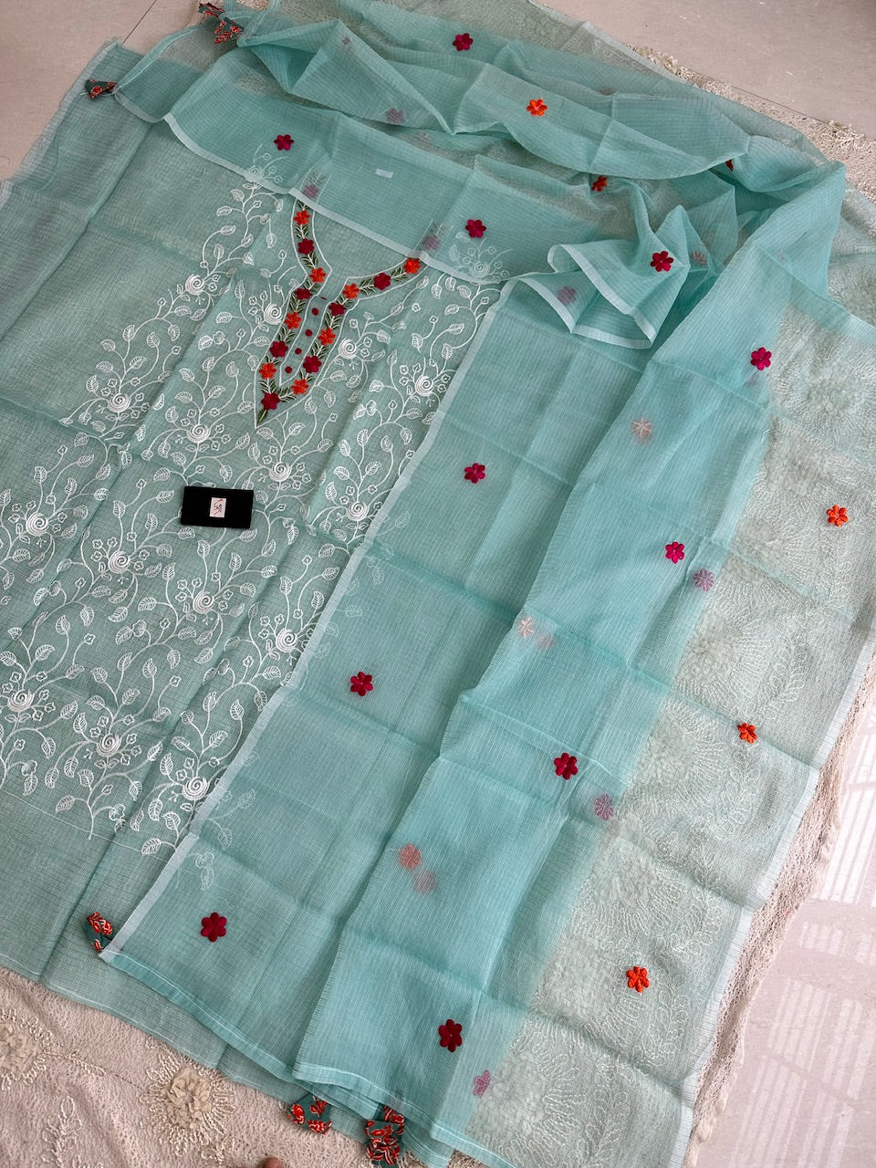 Embroidered Kota Cotton Doria Top N Dupatta (Suit)