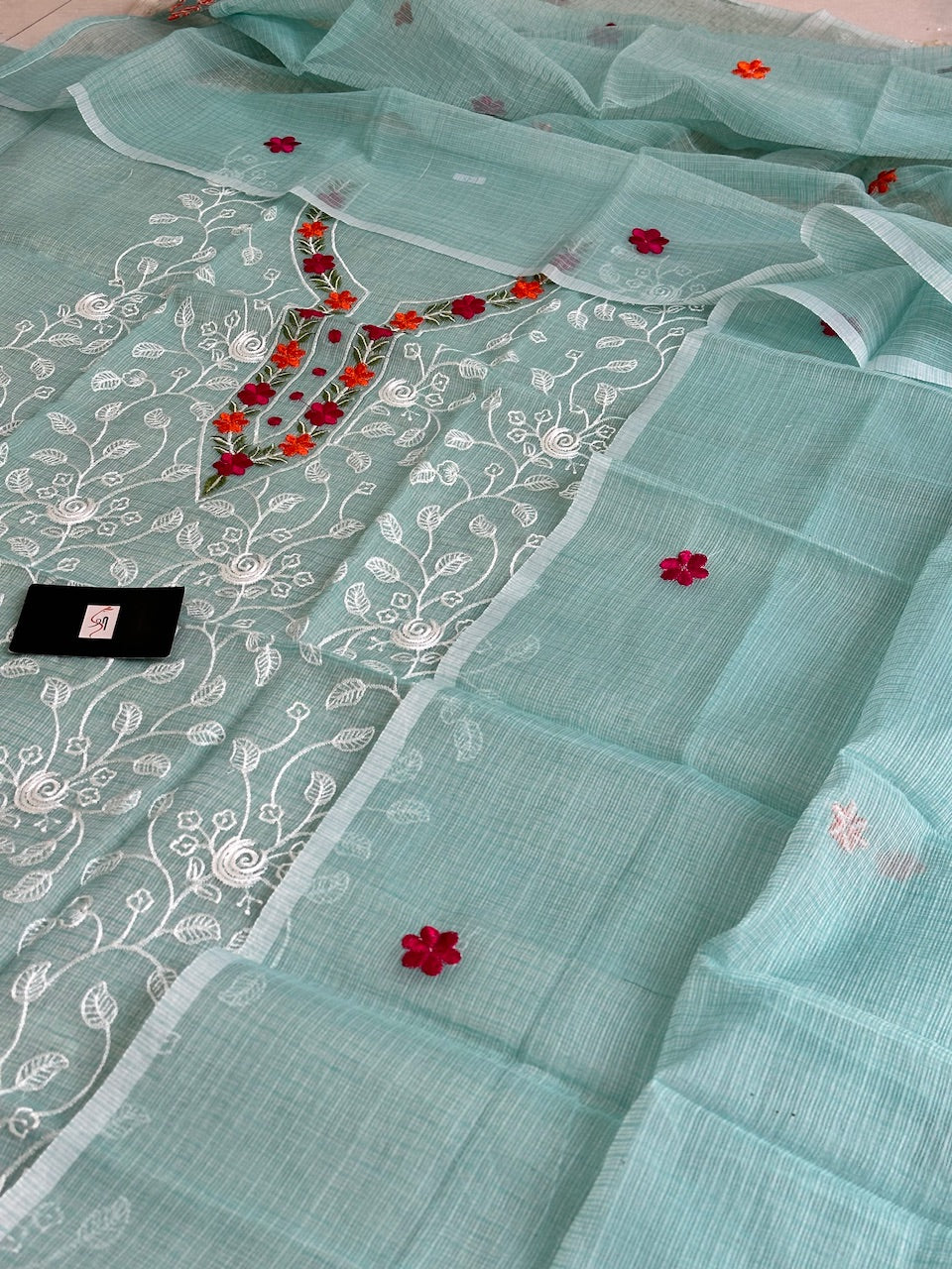 Embroidered Kota Cotton Doria Top N Dupatta (Suit)