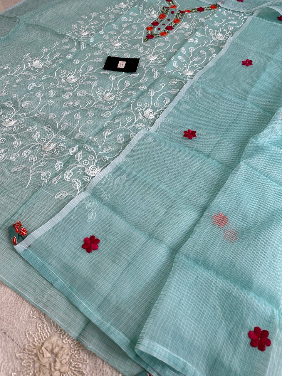 Embroidered Kota Cotton Doria Top N Dupatta (Suit)