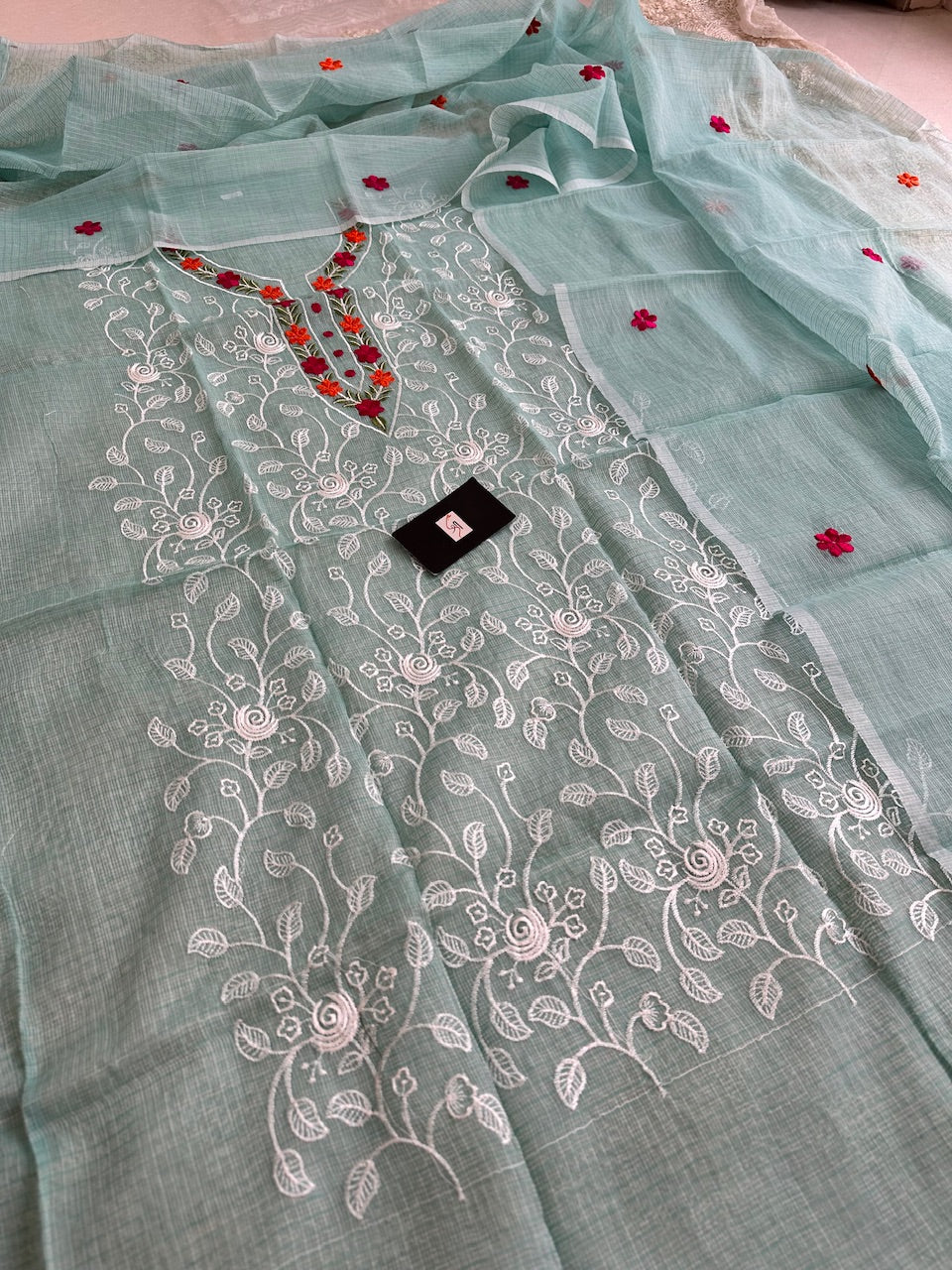 Embroidered Kota Cotton Doria Top N Dupatta (Suit)