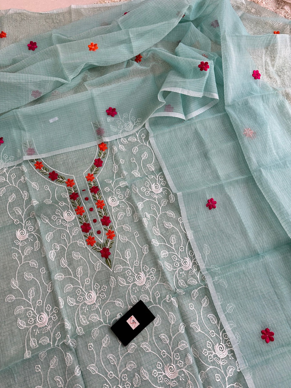 Embroidered Kota Cotton Doria Top N Dupatta (Suit)