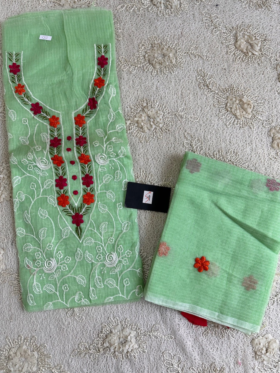 Embroidered Kota Cotton Doria Top N Dupatta (Suit)