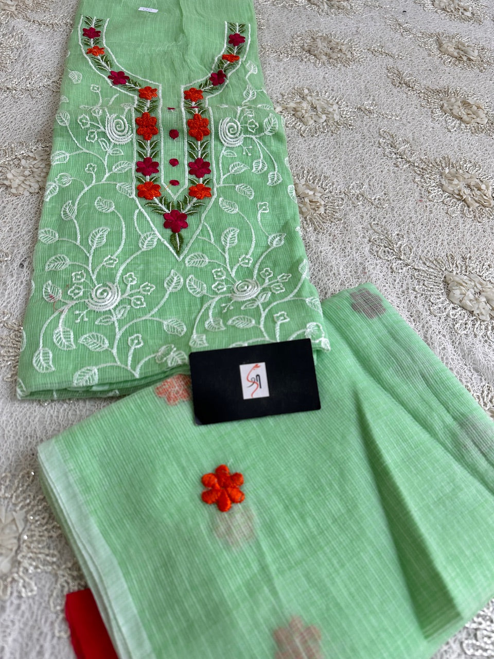 Embroidered Kota Cotton Doria Top N Dupatta (Suit)