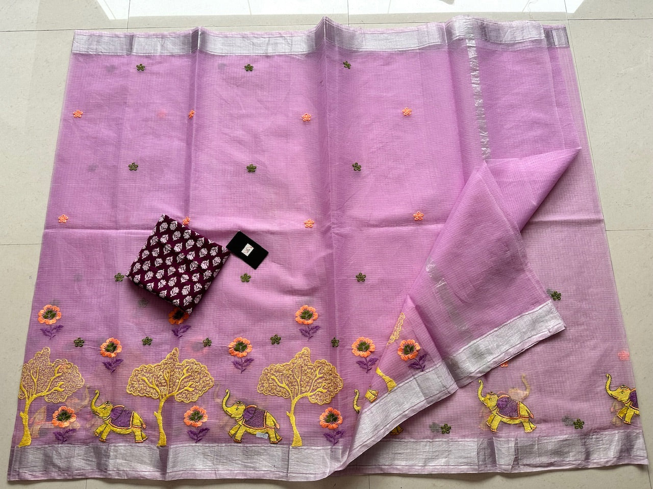 Embroidered Kota Cotton Doria Saree