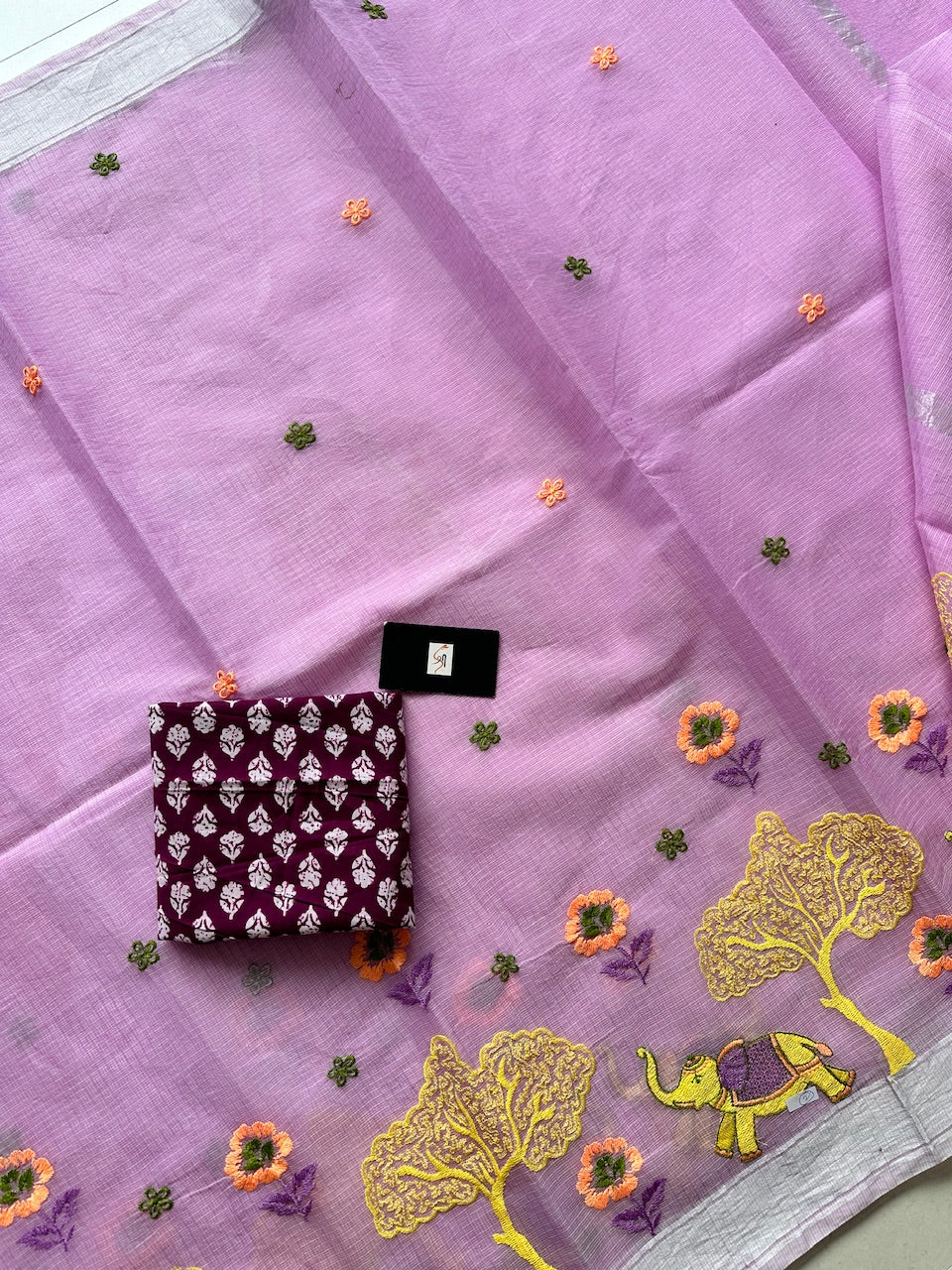 Embroidered Kota Cotton Doria Saree