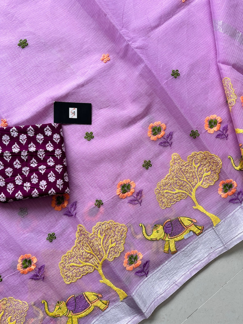 Embroidered Kota Cotton Doria Saree