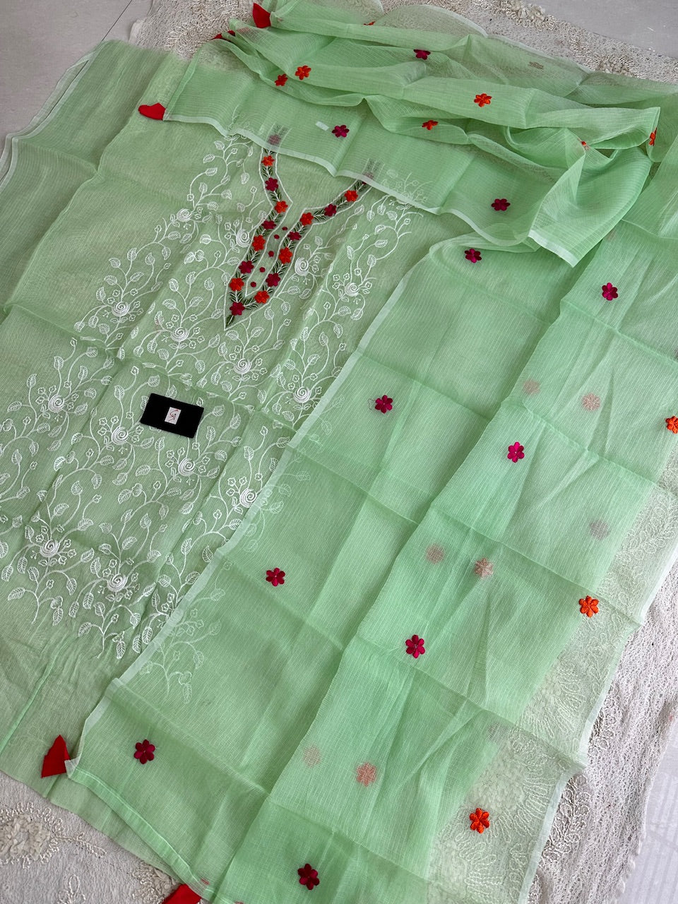 Embroidered Kota Cotton Doria Top N Dupatta (Suit)