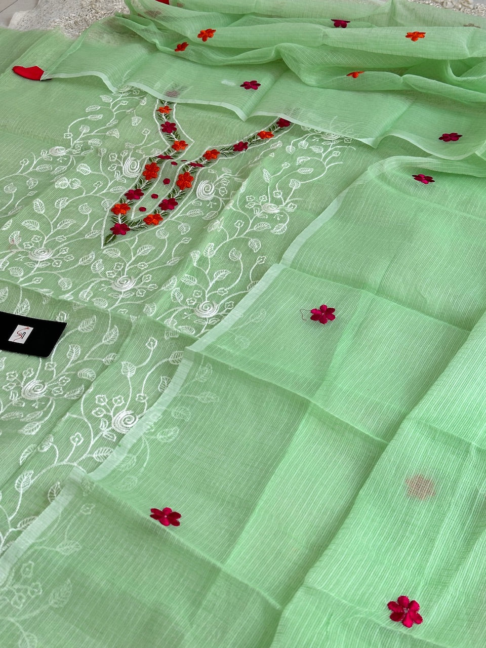 Embroidered Kota Cotton Doria Top N Dupatta (Suit)