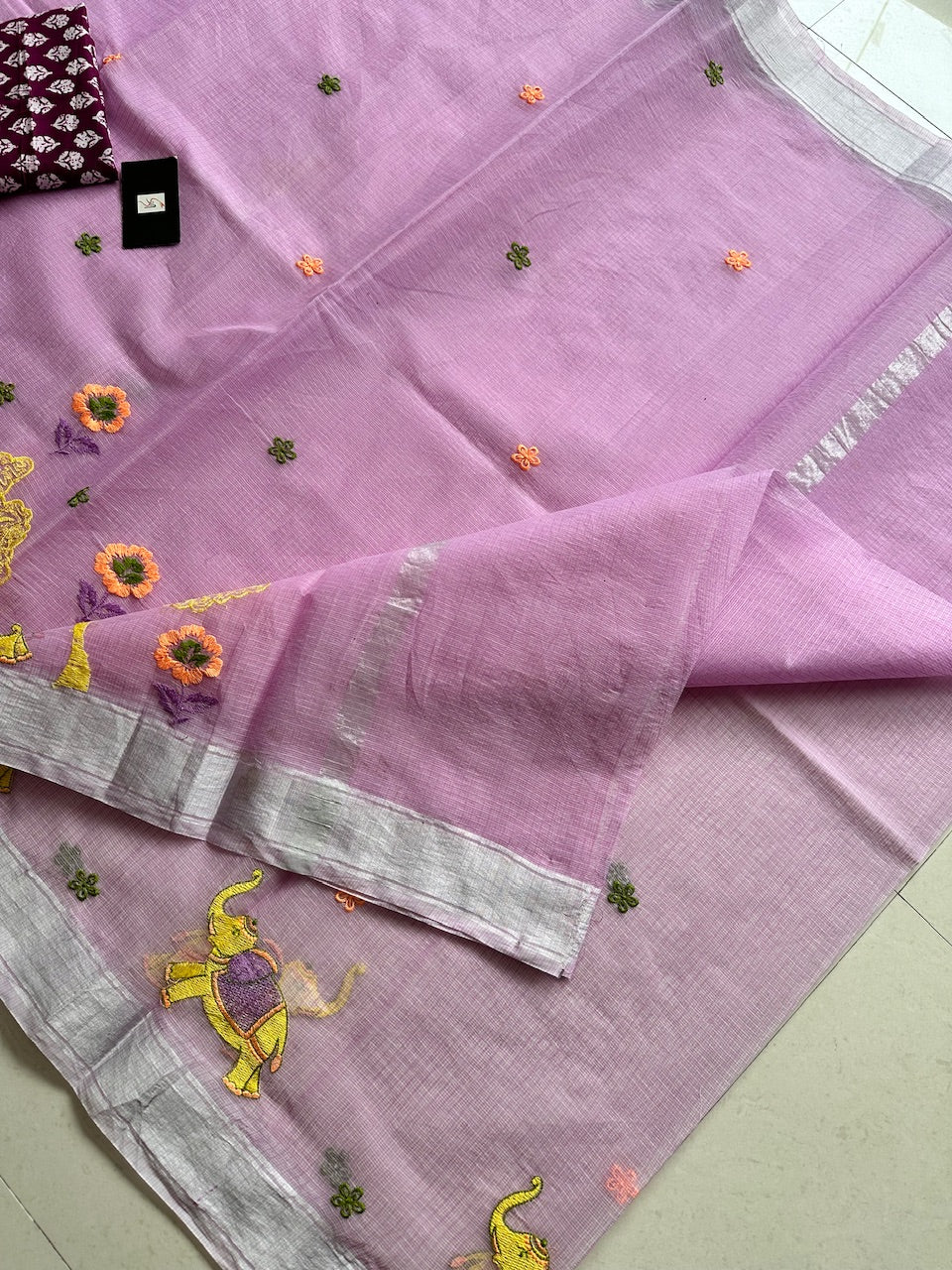 Embroidered Kota Cotton Doria Saree