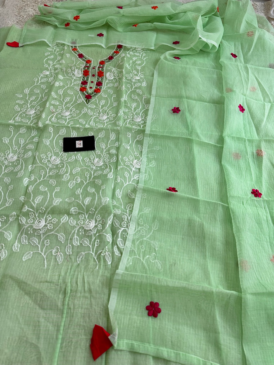 Embroidered Kota Cotton Doria Top N Dupatta (Suit)