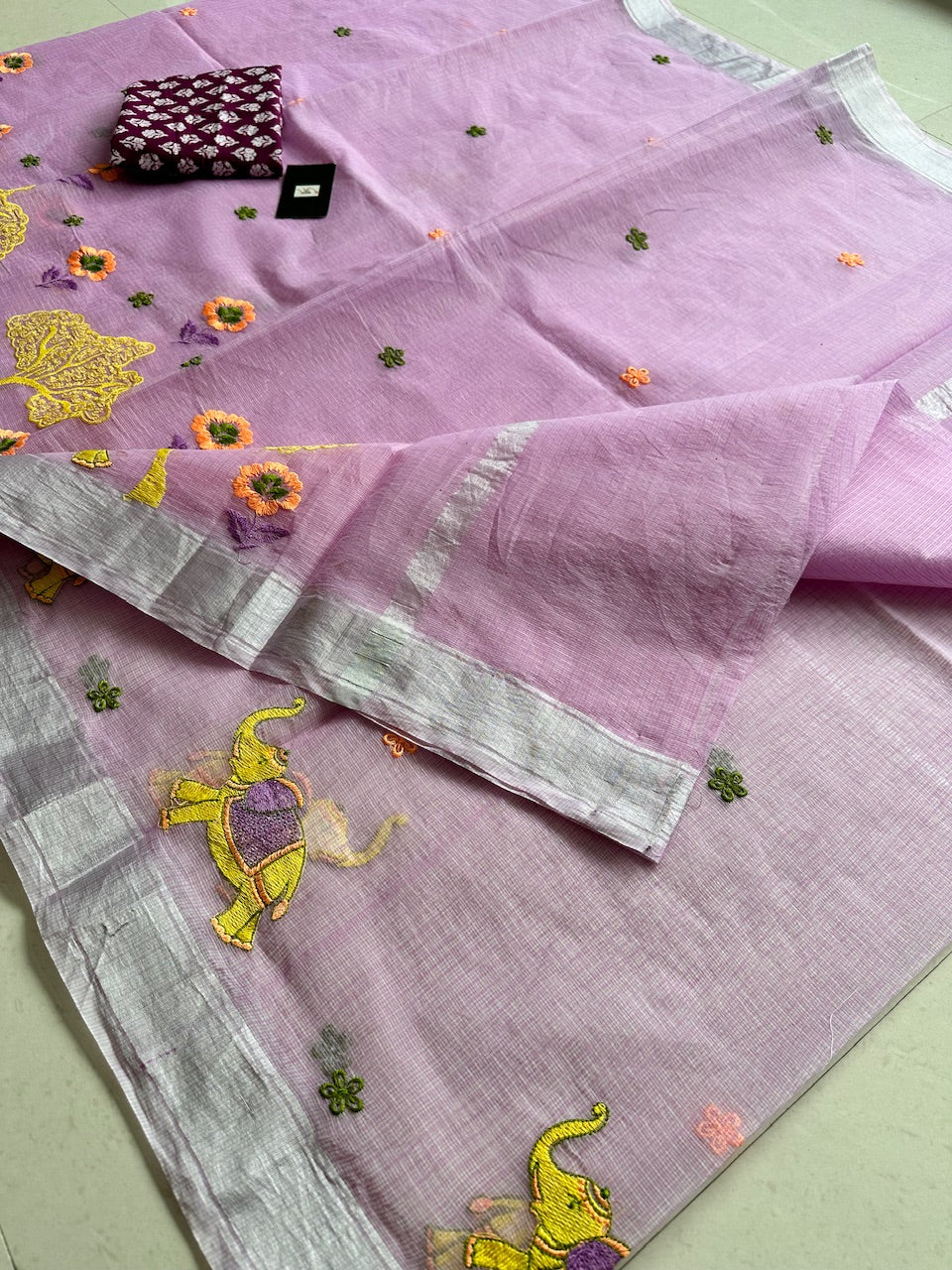 Embroidered Kota Cotton Doria Saree