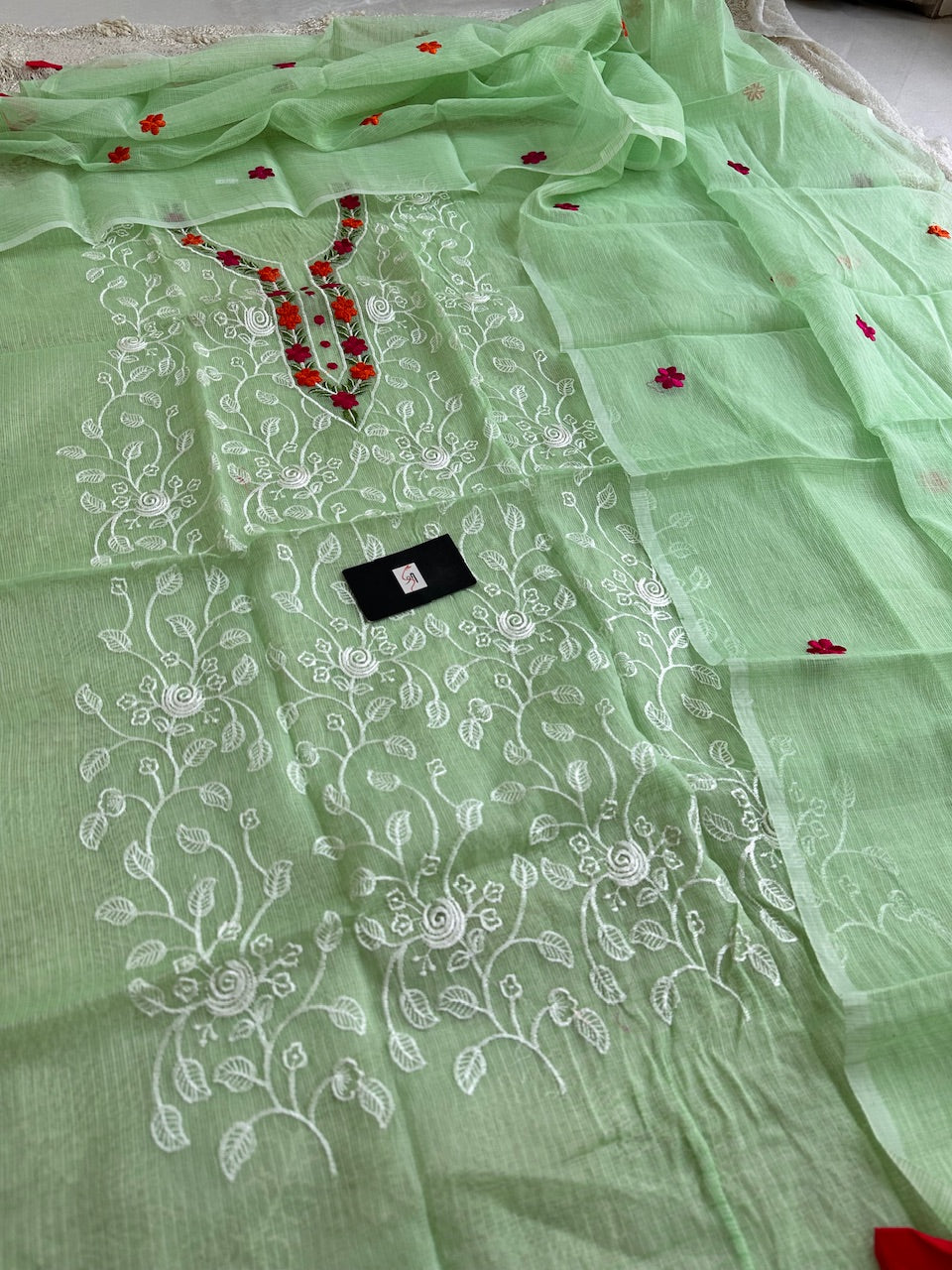 Embroidered Kota Cotton Doria Top N Dupatta (Suit)