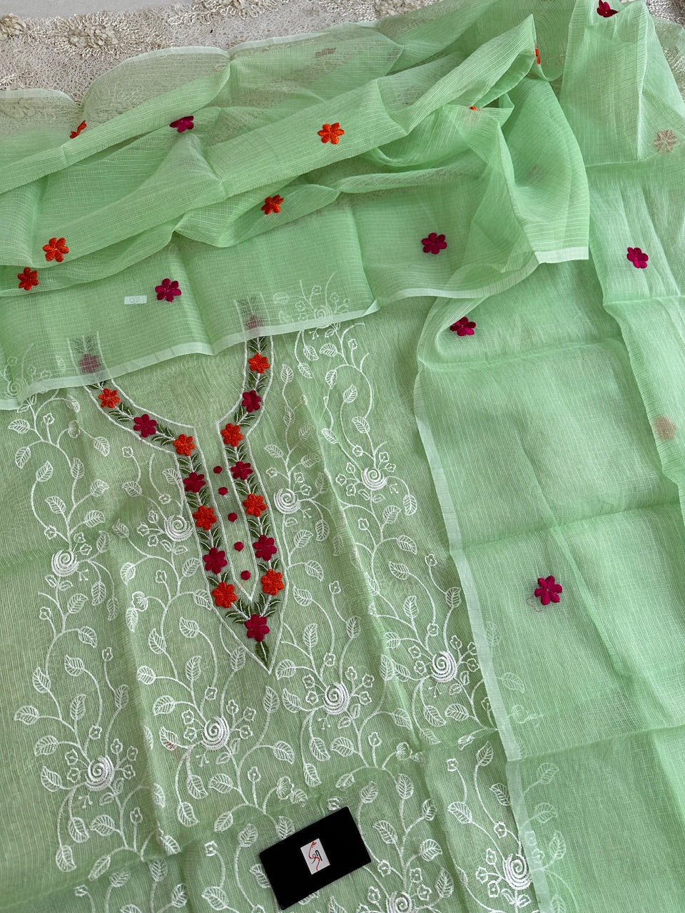 Embroidered Kota Cotton Doria Top N Dupatta (Suit)