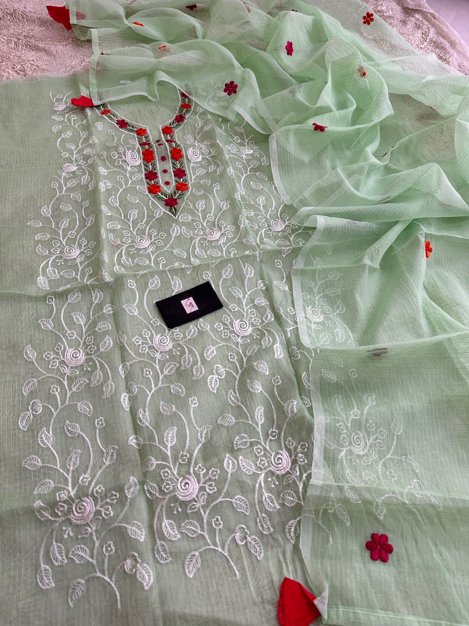 Embroidered Kota Cotton Doria Top N Dupatta (Suit)