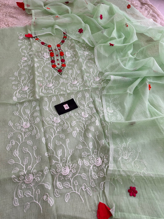 Embroidered Kota Cotton Doria Top N Dupatta (Suit)