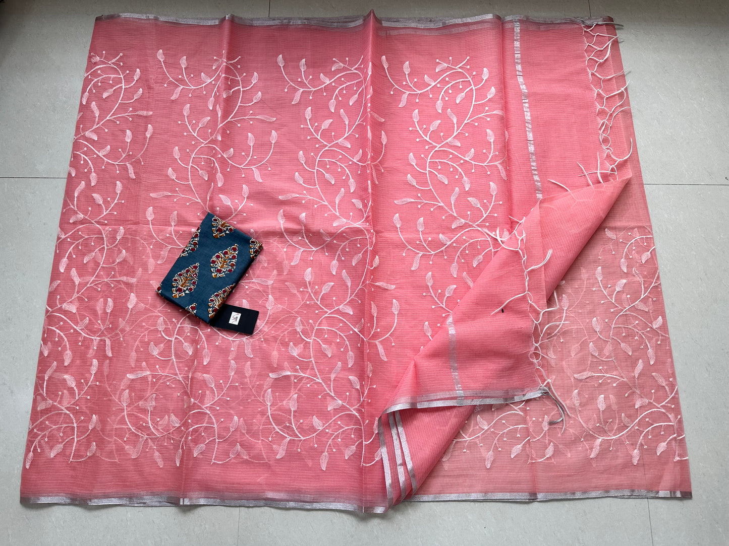 Embroidered Kota Cotton Doria Saree