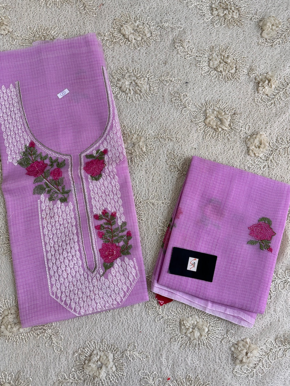 Embroidered Kota Cotton Doria Top N Dupatta (Suit)