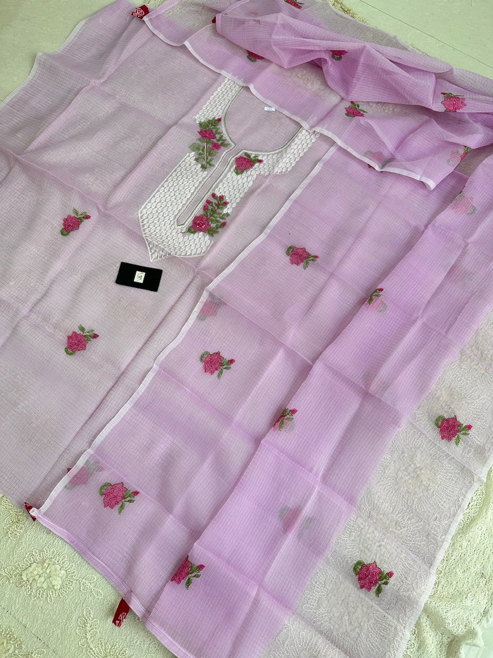 Embroidered Kota Cotton Doria Top N Dupatta (Suit)