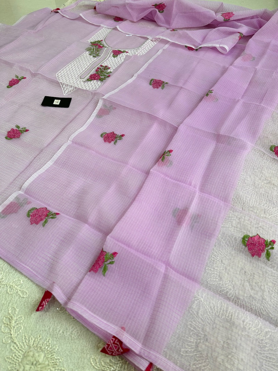 Embroidered Kota Cotton Doria Top N Dupatta (Suit)