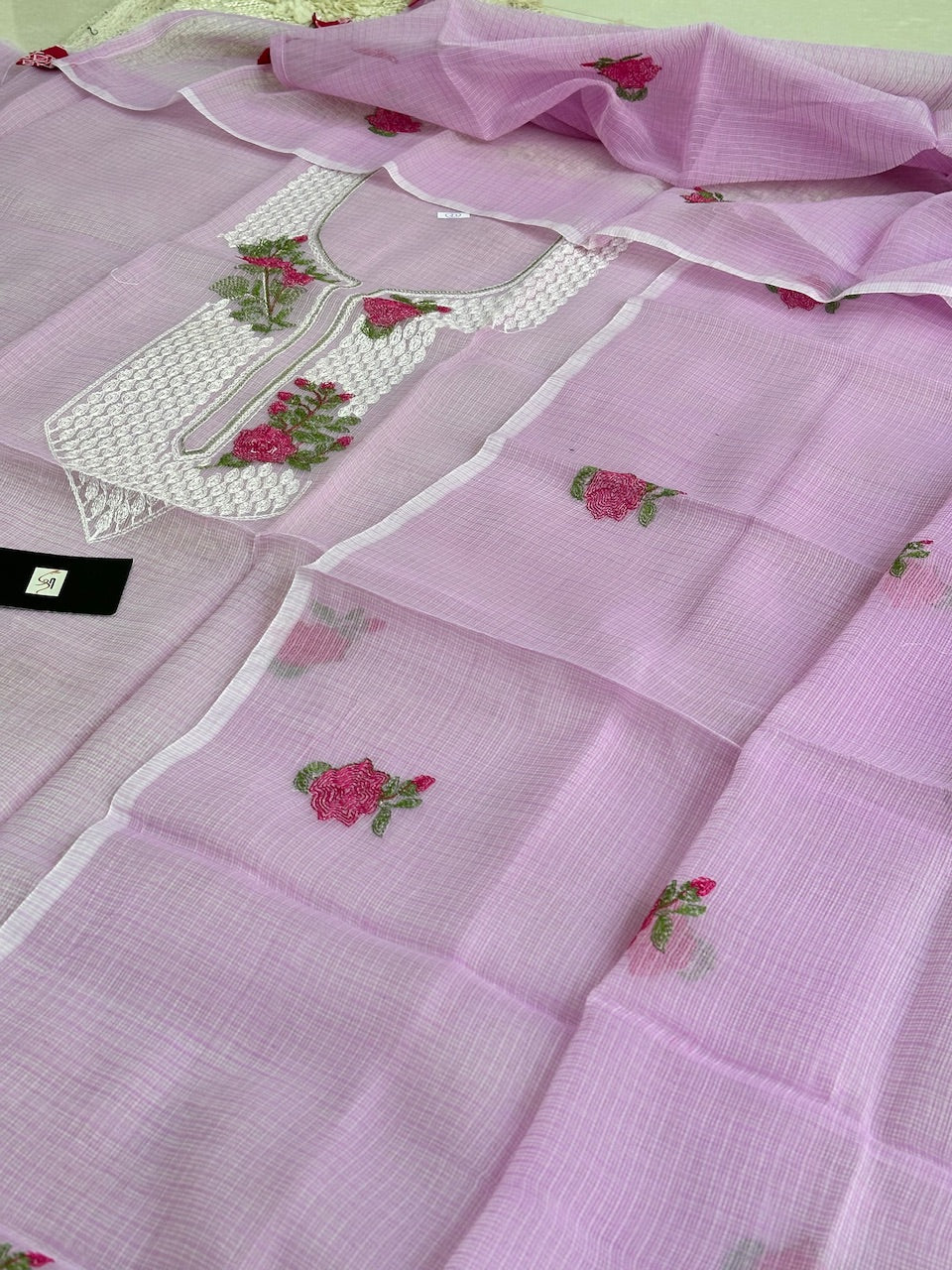 Embroidered Kota Cotton Doria Top N Dupatta (Suit)