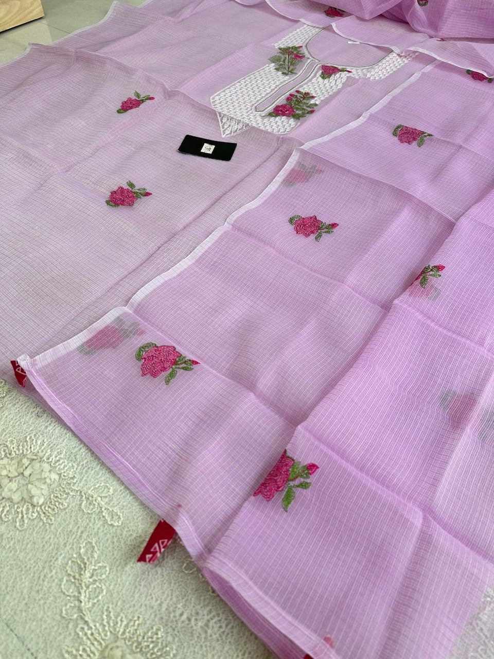 Embroidered Kota Cotton Doria Top N Dupatta (Suit)