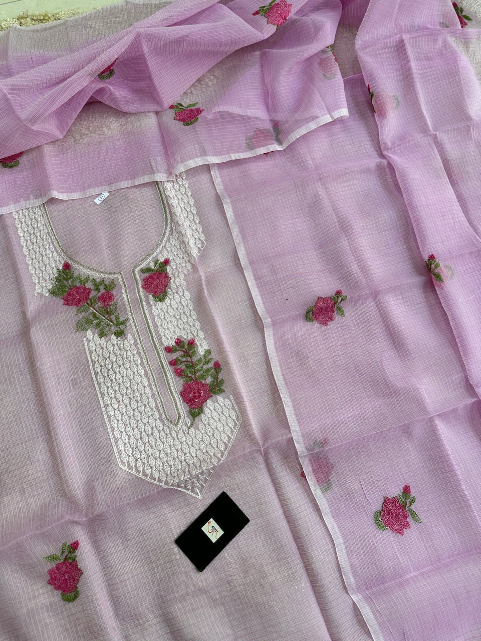 Embroidered Kota Cotton Doria Top N Dupatta (Suit)