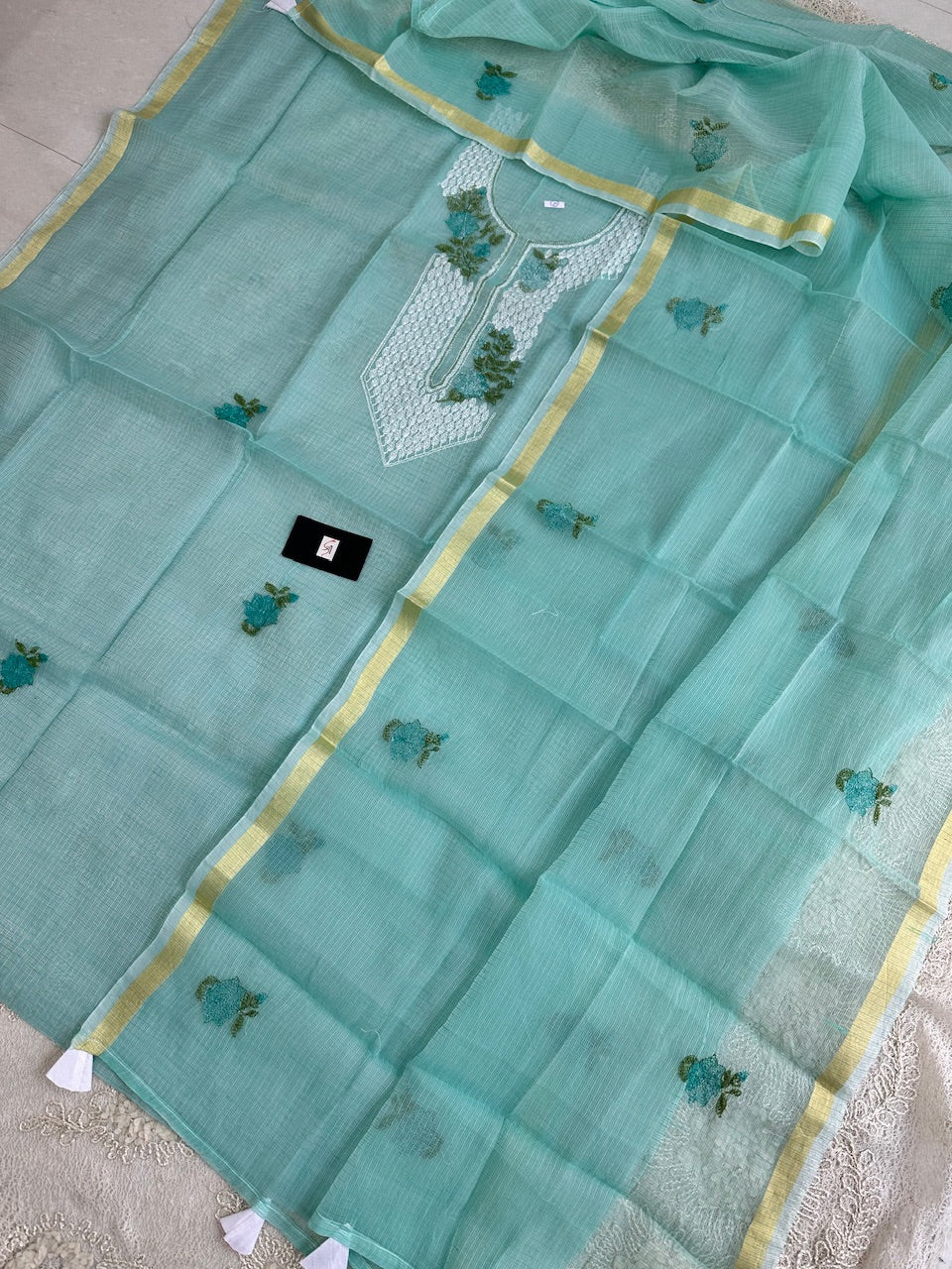 Embroidered Kota Cotton Doria Top N Dupatta (Suit)