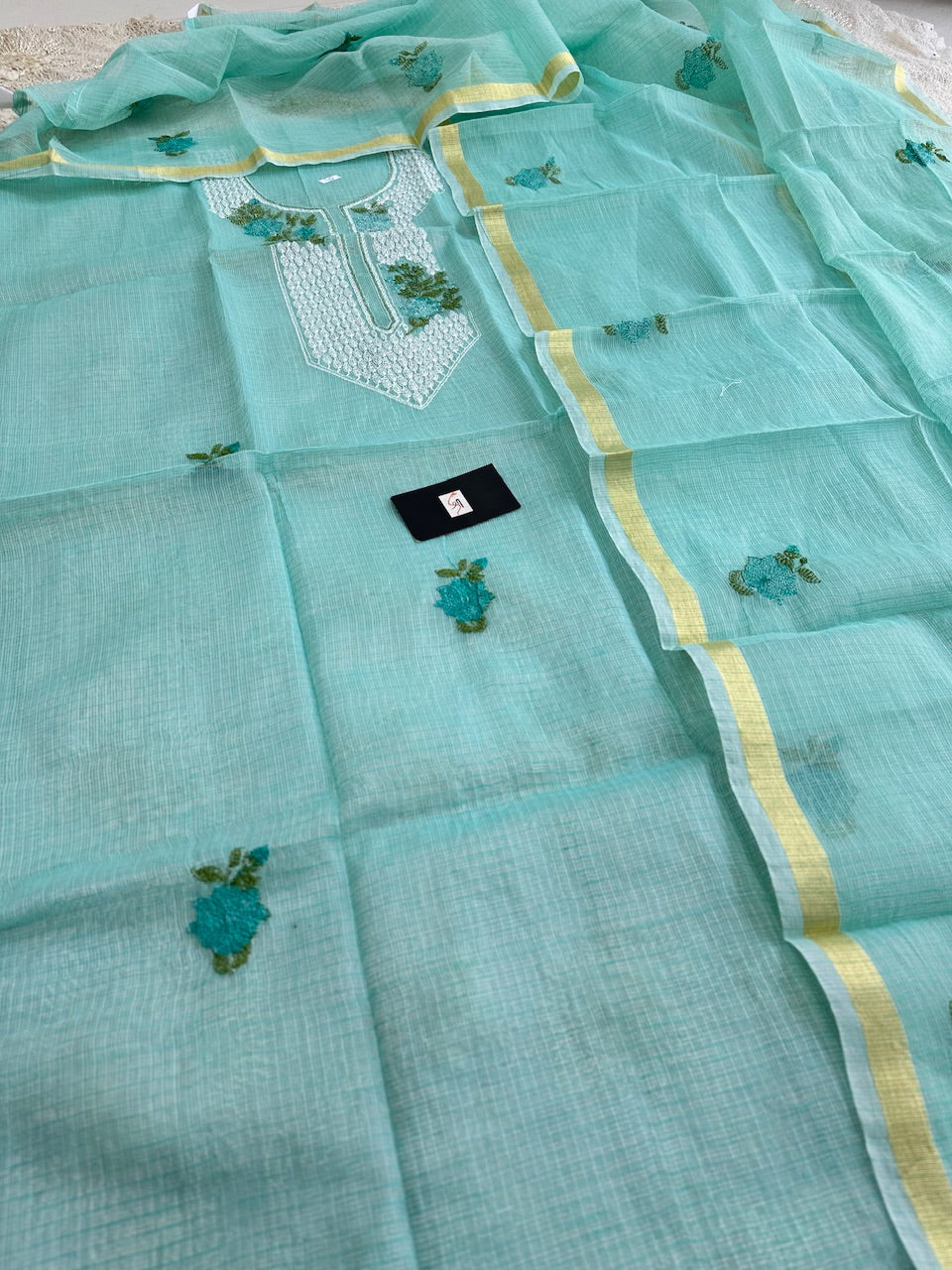 Embroidered Kota Cotton Doria Top N Dupatta (Suit)