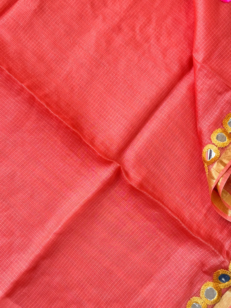 Pure Foil Mirror Embroidered Kota Silk Saree