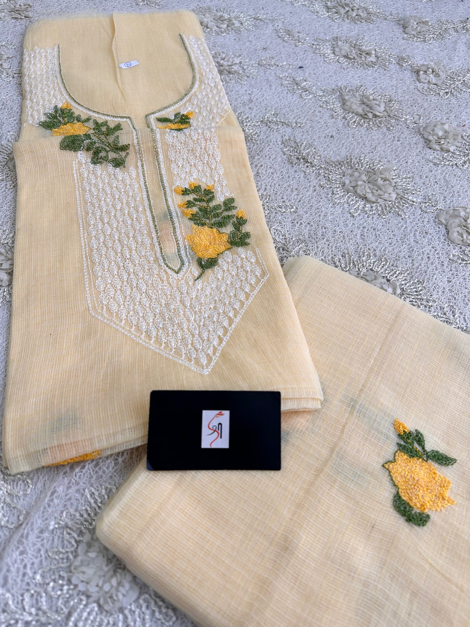 Embroidered Kota Cotton Doria Top N Dupatta (Suit)