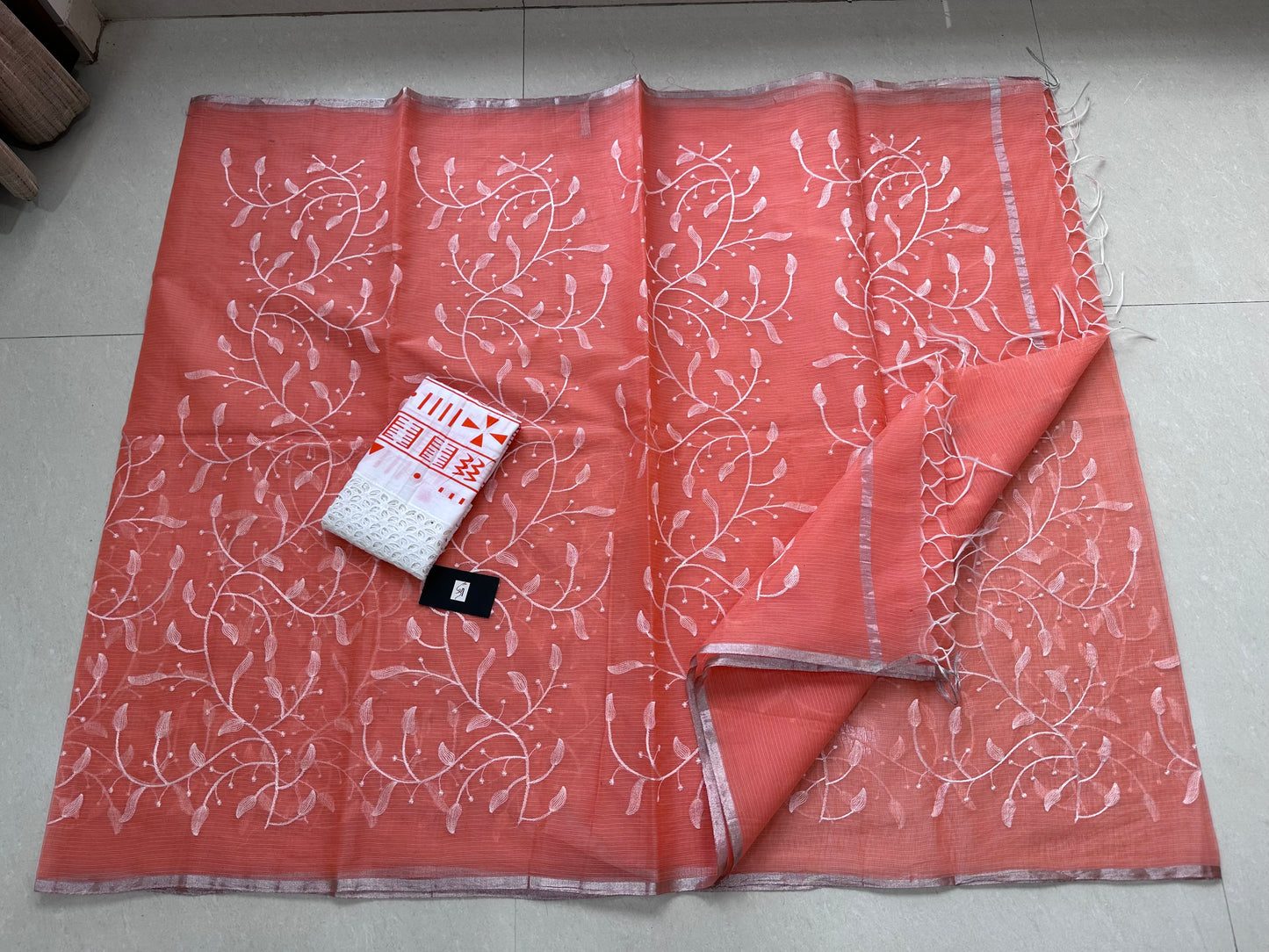 Embroidered Kota Cotton Doria Saree