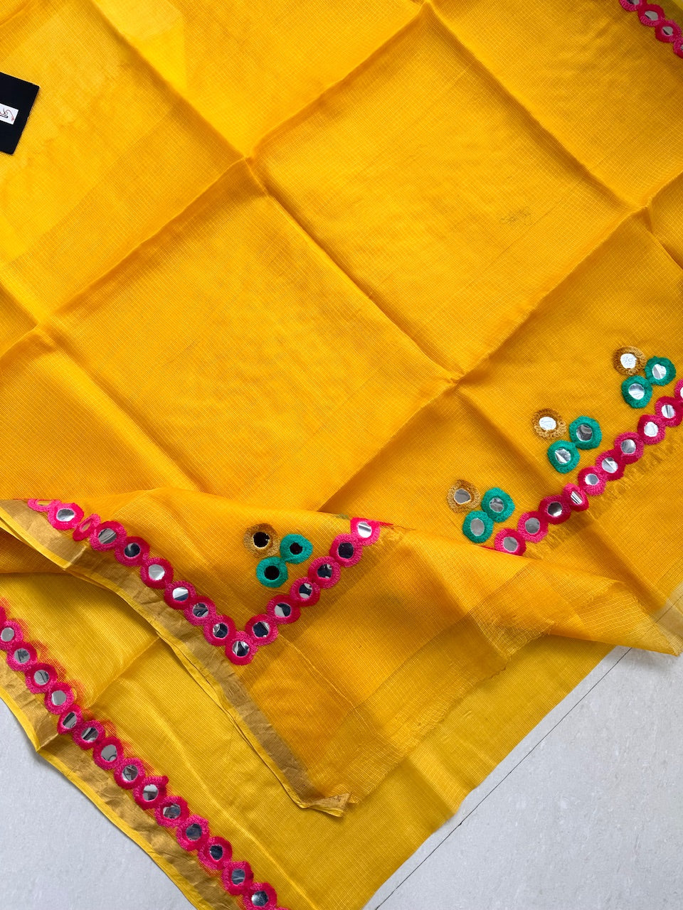 Pure Foil Mirror Embroidered Kota Silk Saree