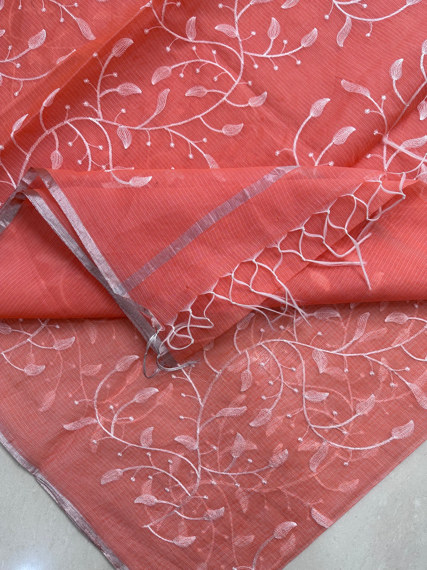 Embroidered Kota Cotton Doria Saree