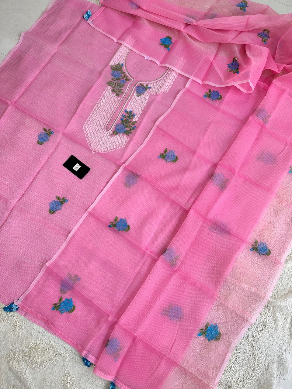 Embroidered Kota Cotton Doria Top N Dupatta (Suit)