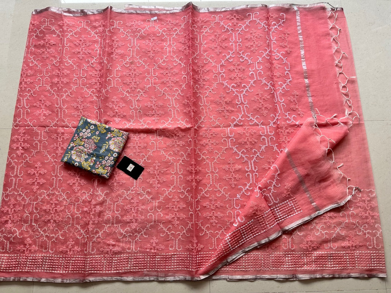 Embroidered Kota Cotton Doria Saree