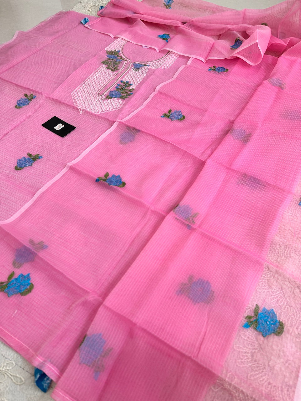 Embroidered Kota Cotton Doria Top N Dupatta (Suit)