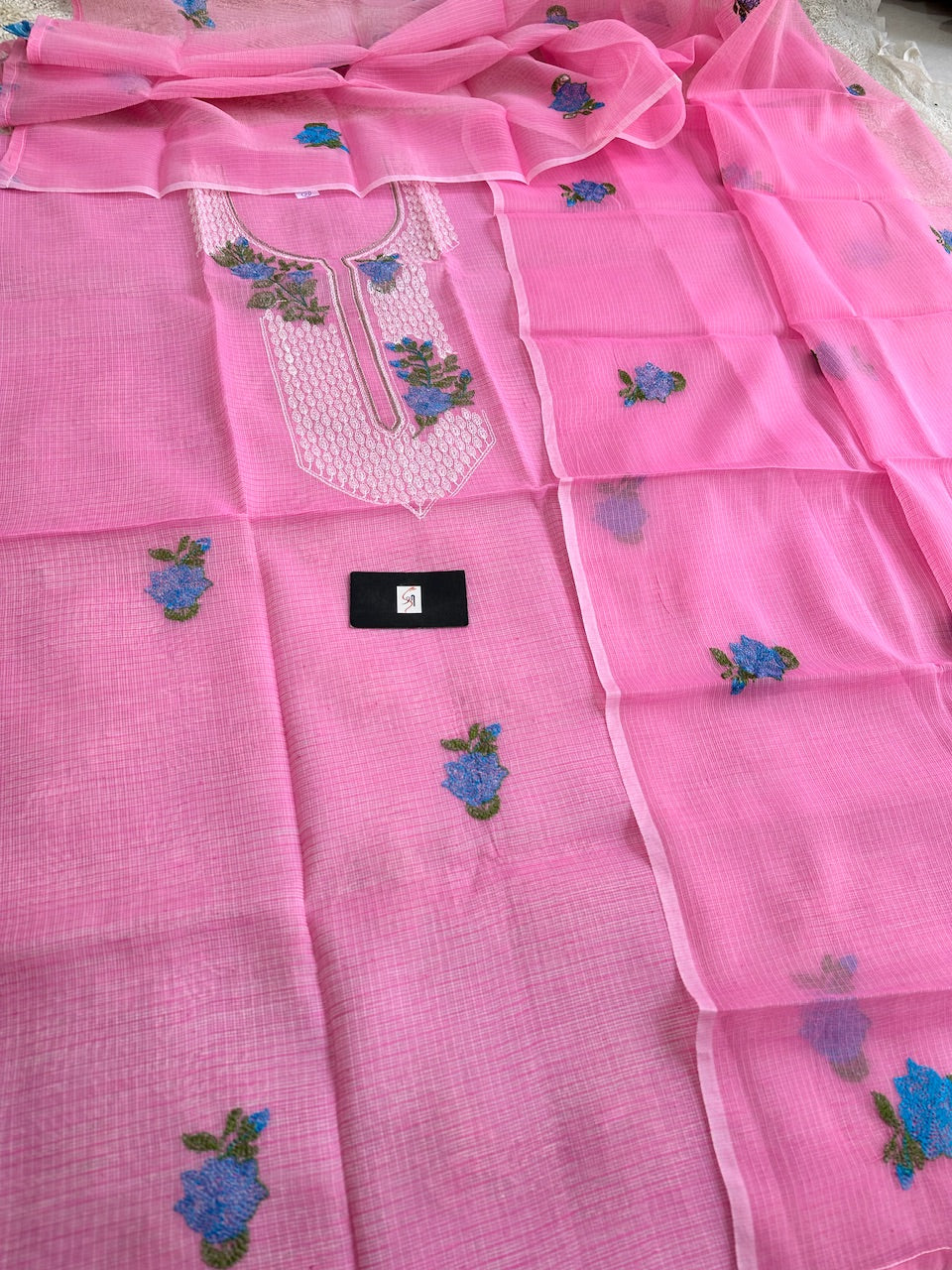 Embroidered Kota Cotton Doria Top N Dupatta (Suit)