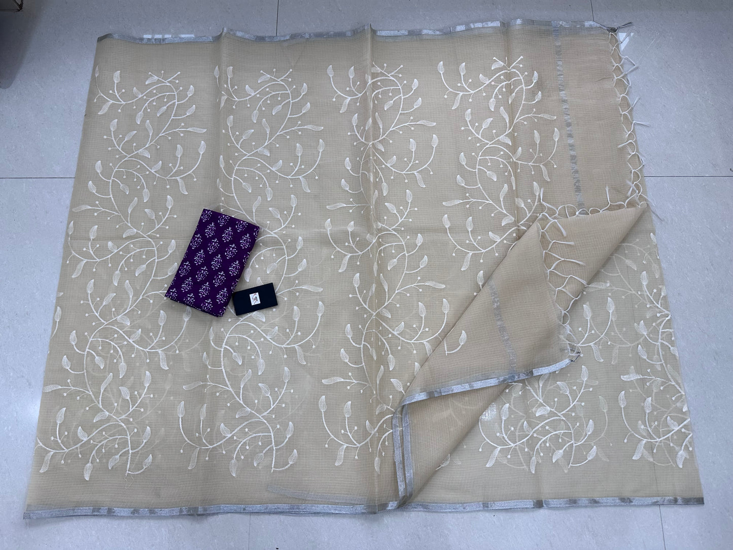 Embroidered Kota Cotton Doria Saree