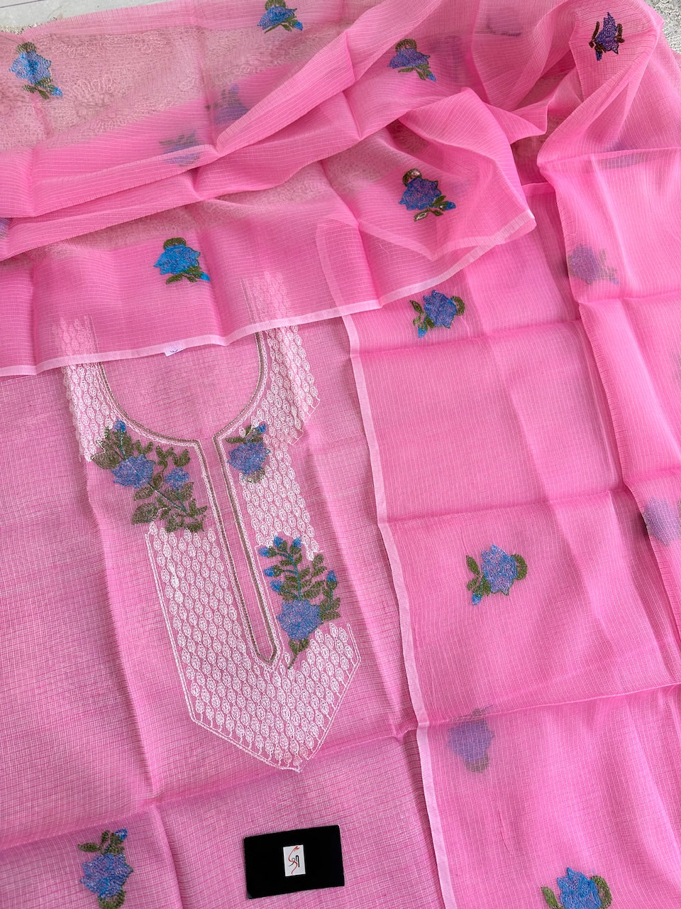 Embroidered Kota Cotton Doria Top N Dupatta (Suit)