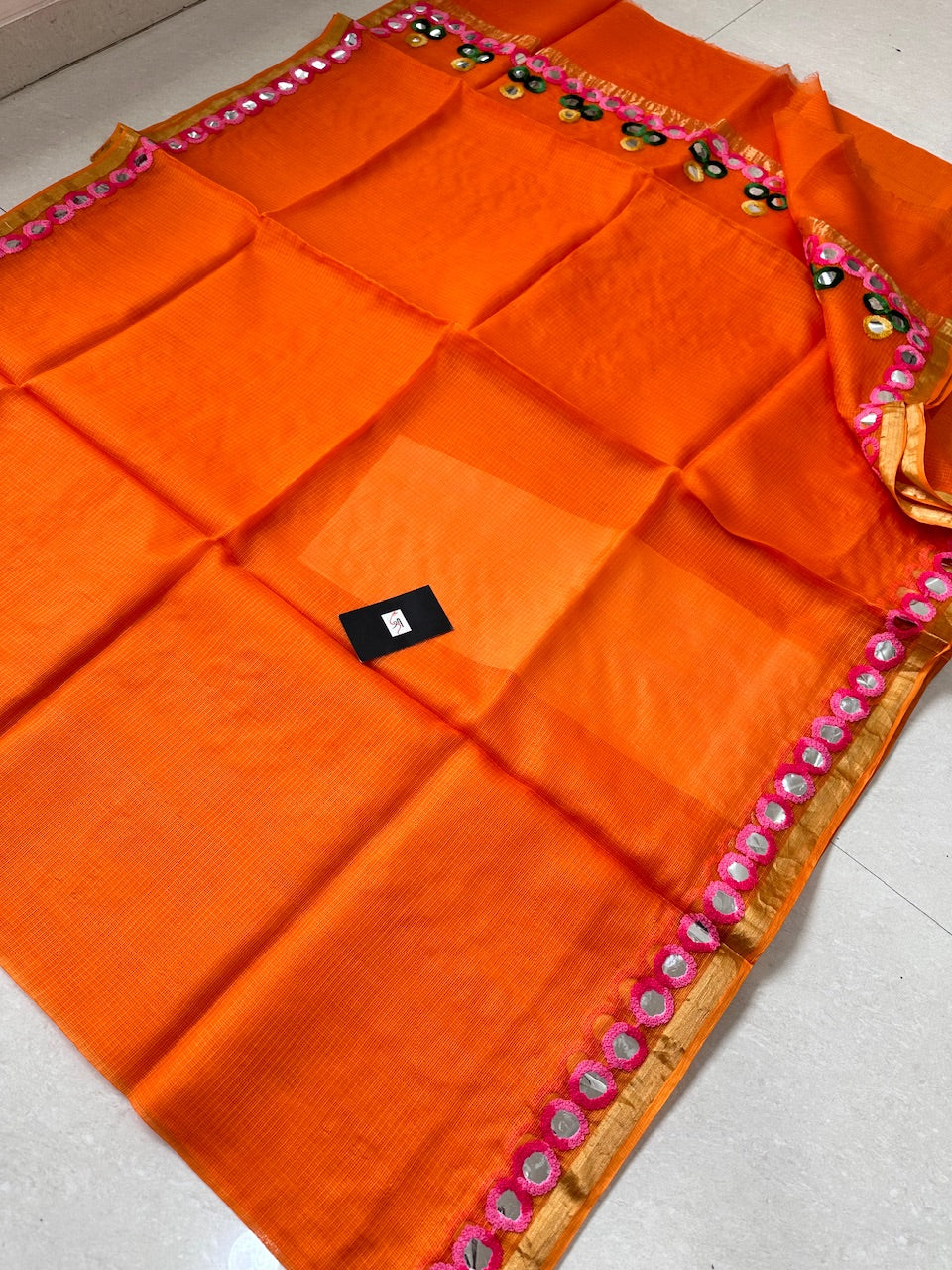 Pure Foil Mirror Embroidered Kota Silk Saree