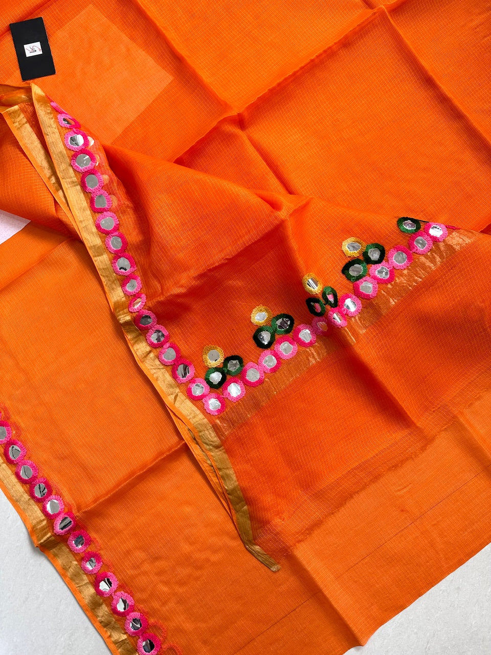 Pure Foil Mirror Embroidered Kota Silk Saree