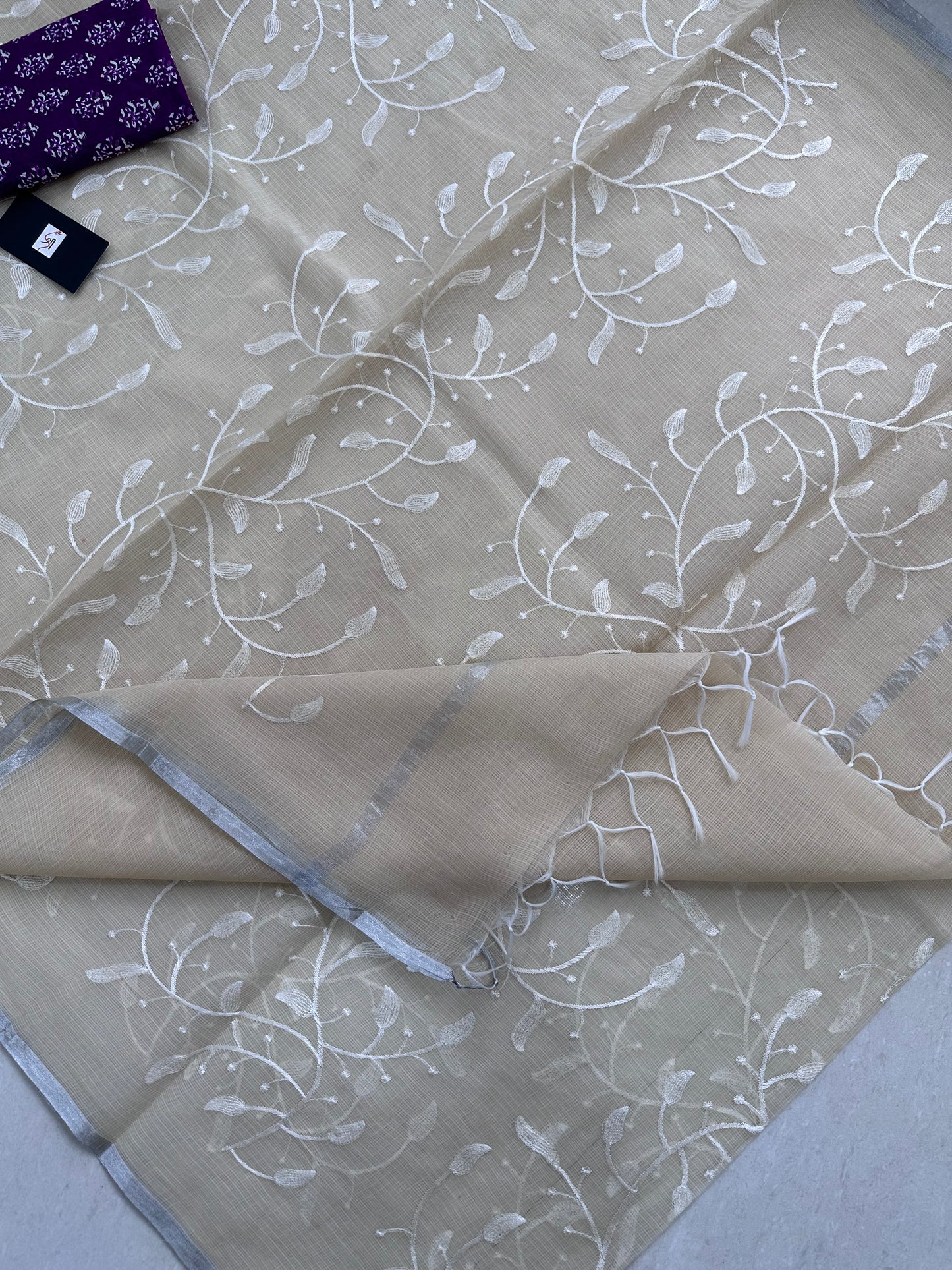 Embroidered Kota Cotton Doria Saree