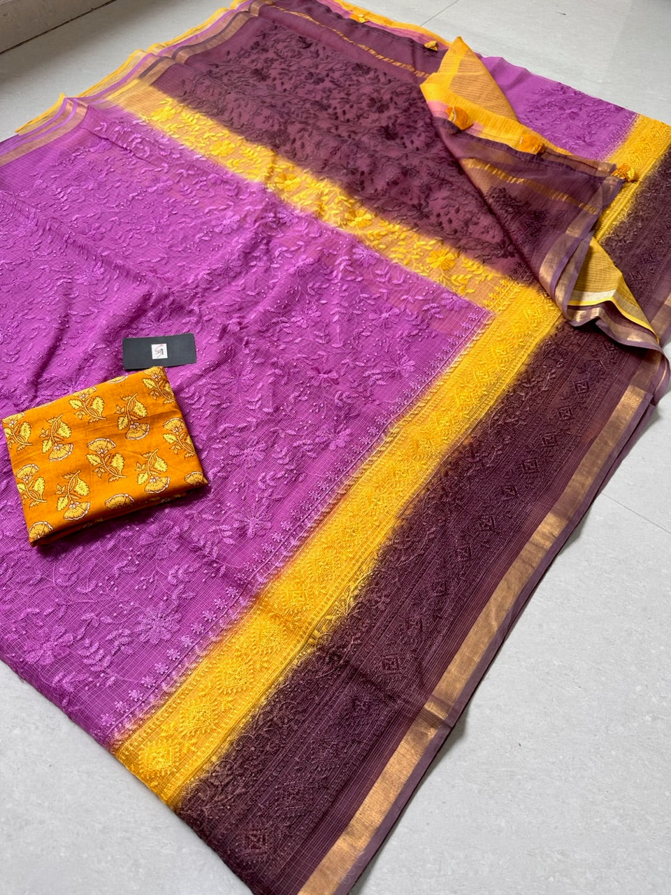 Pure Embroidered Kota Cotton Doria Saree