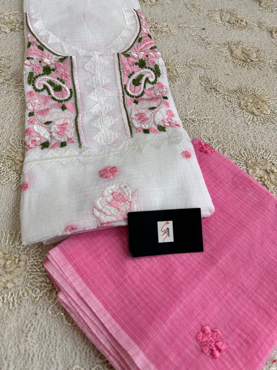 Embroidered Kota Cotton Doria Top N Dupatta (Suit)